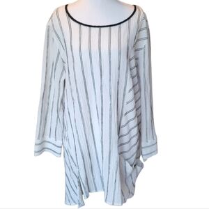 Ali Miles White Black Stripe Long Sleeve Tunic Blouse Top